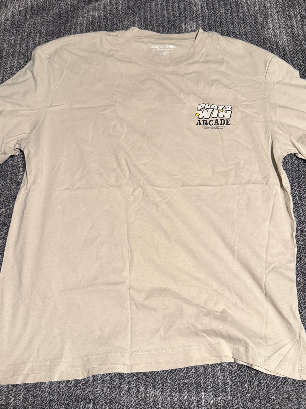 Jack and Jones Beige 'Play to Win Arcade' Short Sleeve Tee